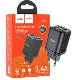 hoco. Punjač kućni, 4xUSB, 3.4A, za smartphone , tablete... - C84A Resolute Black