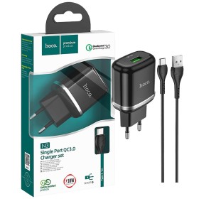 hoco. Punjač kućni sa type C kabelom, brzi, QC3.0, 18W - N3 Vigour Black